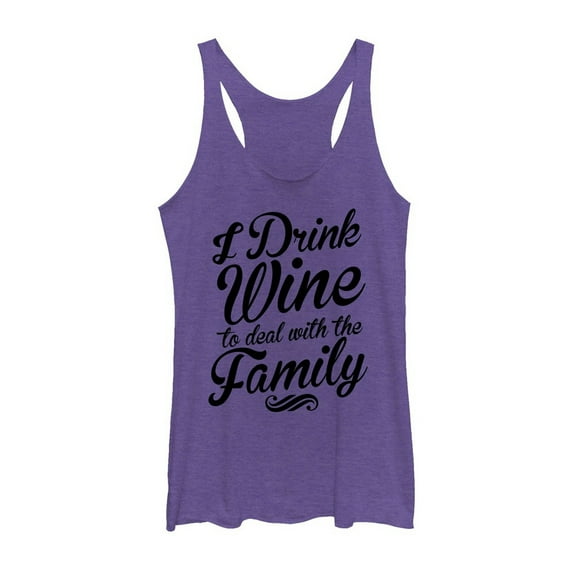 Women's CHIN UP Drink Wine to Deal With Family  Racerback Tank Top Purple Heather Large