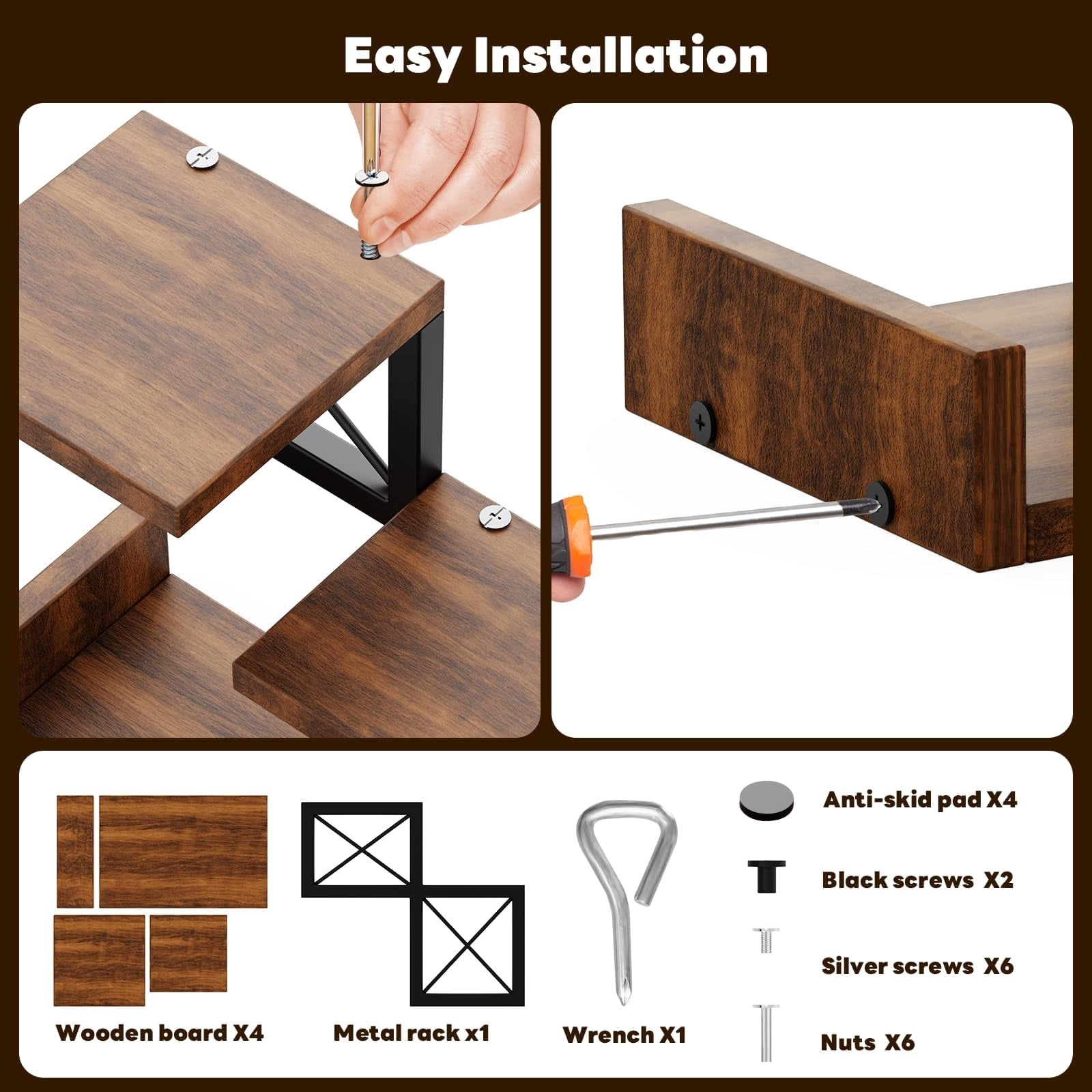 3-Tier Wood Desk Shelf Organizer Riser, 12.6 Inch Compact Desktop Hutch Storage Display Stand Set