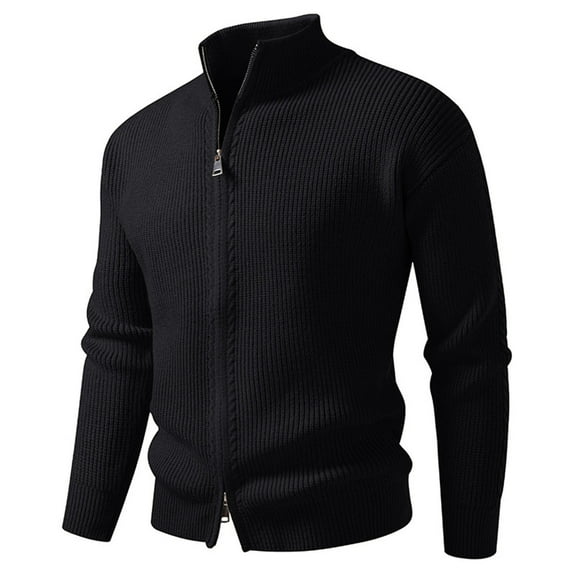 qucoqpe Fall Winter Cardigan Sweaters for Men Casual Mock Neck Ribbed Knitted Chunky Sweaters Jacket Full Zip Stand-up Collar Coat