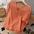 thumbnail image 5 of Breezora Breathable V Neck Tee Women's Linen Blend Short Sleeve Top for Summer Comfort Wear XXXL Size Orange, 5 of 5