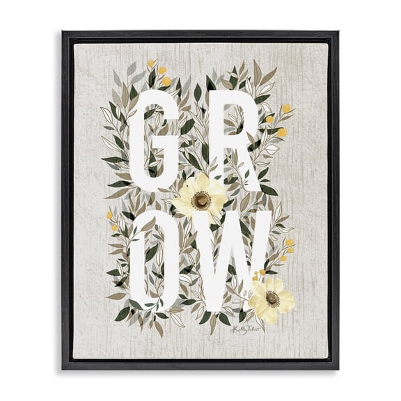 Stupell Industries Farmhouse Grow with Cottage Blooms Black Floating Frame Canvas Art, 17 x 21, by Kelley Talent