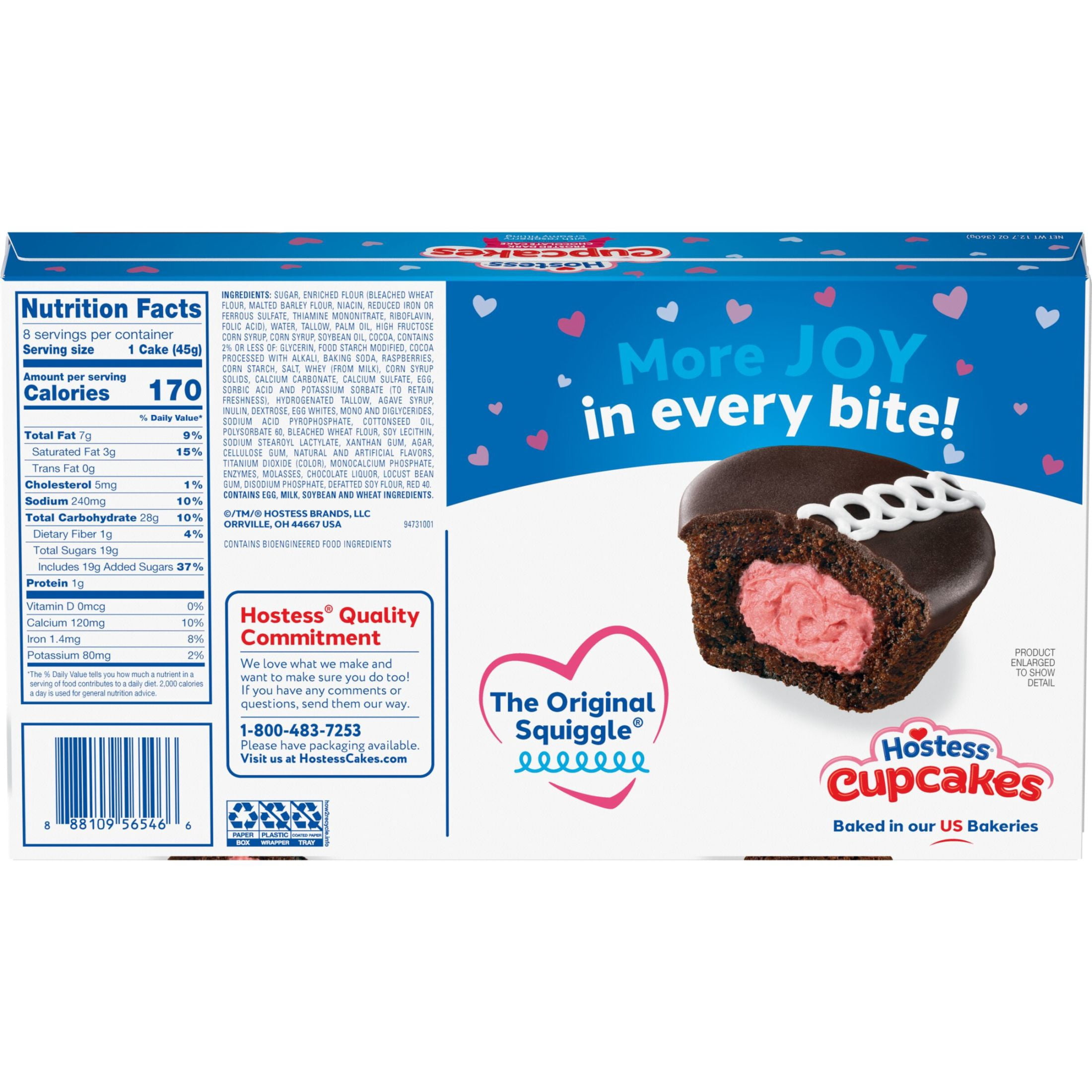 (3 pack) Hostess Cupcakes, Dark Chocolate Snack Cakes with Raspberry Artificially Flavored Filling, 12.7 oz Box (8 Pouches)