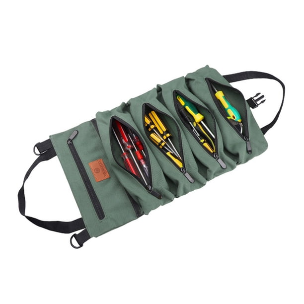 Bolsa de herramientas con llave plegable multifunción, bolsa de herramientas de bolsillo de almacenamiento en rollo, instrumento verde Cola Envoltura de rollo plegable