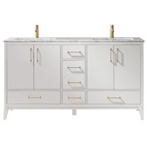 Sutton 60" Carrara White Marble Countertop Double Vanity w/o Mirror White