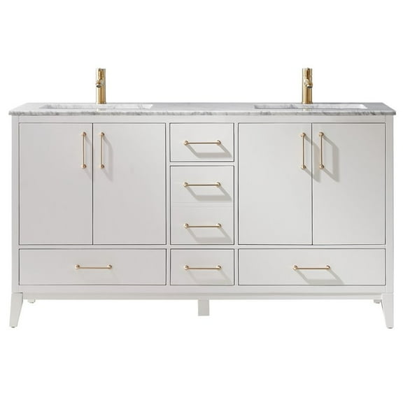 Sutton 60" Carrara White Marble Countertop Double Vanity w/o Mirror White