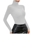 thumbnail image 4 of Tiqkatyck Women Summer Tops Clearance, Women's Knitted Sweater Solid Color High Neck Bottoming Turtleneck Sweater Tops, Corset Tops for WomenWhite L, 4 of 8