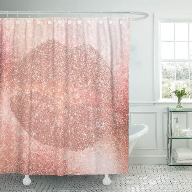 Suttom Pink Pearly Rose Gold Lips Blush, Rose Gold Shower Curtains