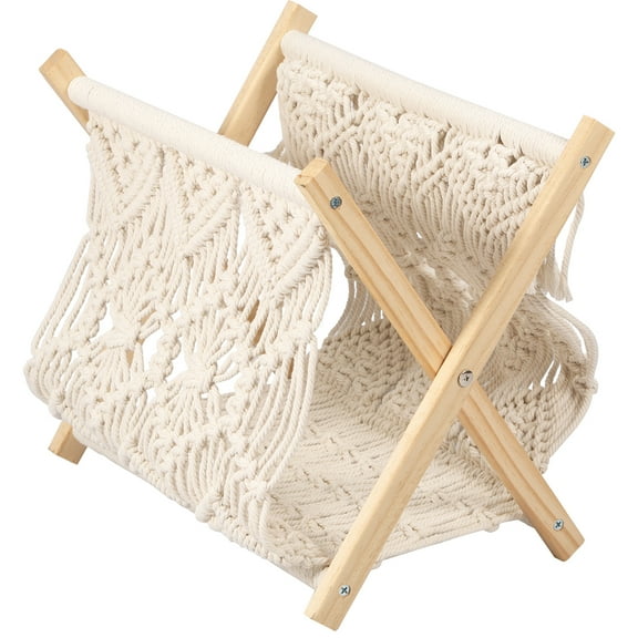2Pcs Macrame Magazine Rack Multipurpose Standing Basket Firm Magazine Storage Basket Elegant Bohemian Magazine Organizer for Living Room