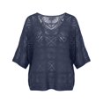 thumbnail image 5 of Siminsem Women's Crochet Long Sleeve V Neck Loose Fitting Top 2026 Summer Lightweight Boho Beach Cover Up Blouse Casual Resort Cruise Vacation Outfit Trendy Spring Sweater, Navy, XL, 5 of 5