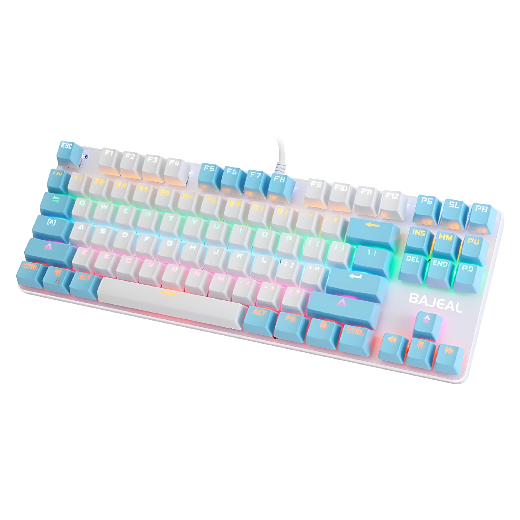 GJX 2026 New 87 Keys Wired,Mixed Light Mechanical Keyboard for Gaming,Office Blue&White