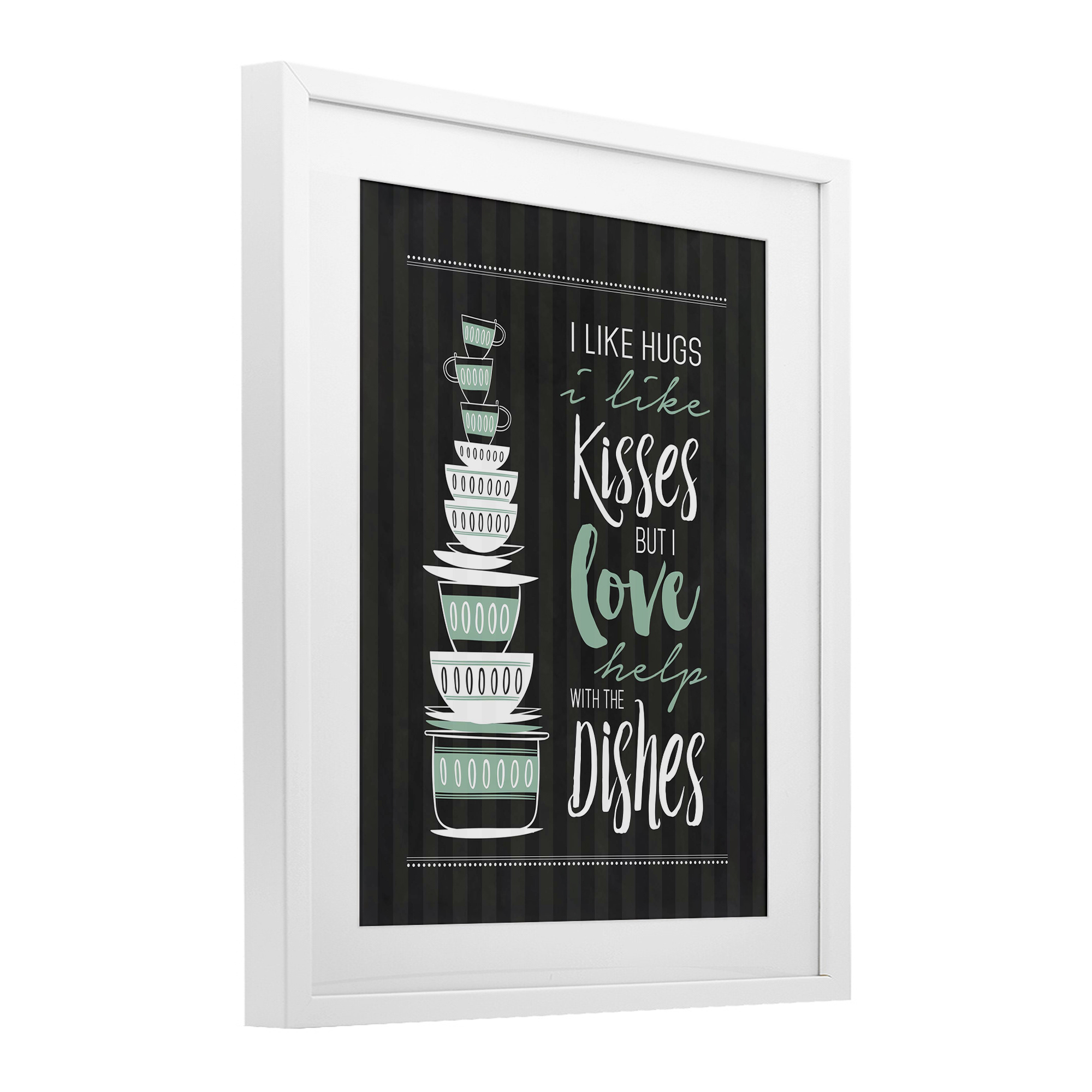 Love Help With Dishes White Framed Print Under Glass, design by Lettered and Lined