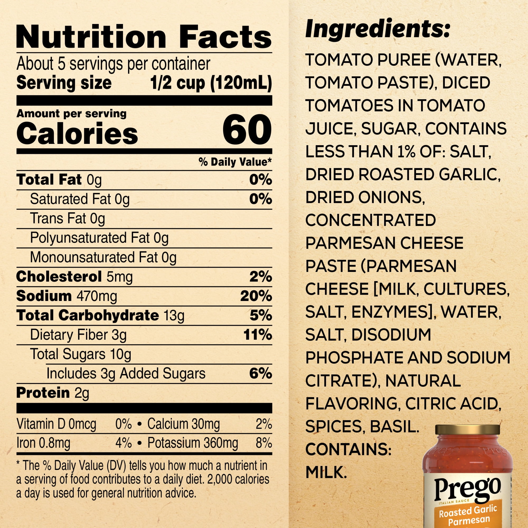 (6 pack) Prego Pasta Sauce, Italian Tomato Sauce with Roasted Garlic & Parmesan Cheese, 24 oz Jar