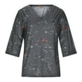 thumbnail image 4 of Okbop Long Sleeve Crop Tops,Loose Sexy Floral Print Three Quarter Sleeve V-Neck T-Shirt Women Blouses And Tops Fashion Sweatshirts for Women Loose Fit, 4 of 8