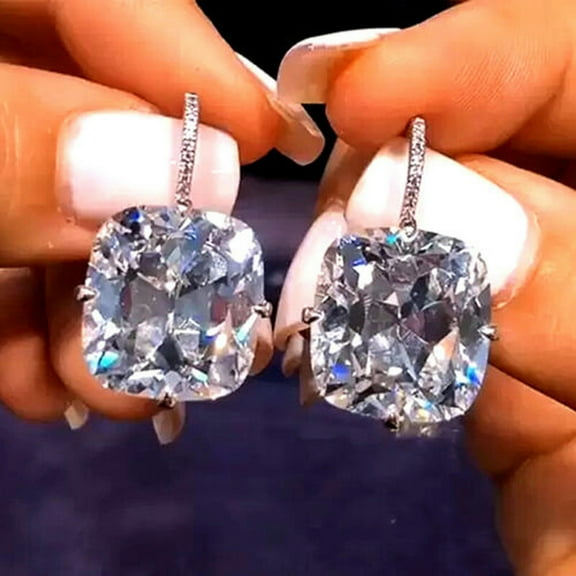 QQTDFG Women Square Large Cubic Zirconia 925 Silver Stud Dangle Drop Earrings-#4