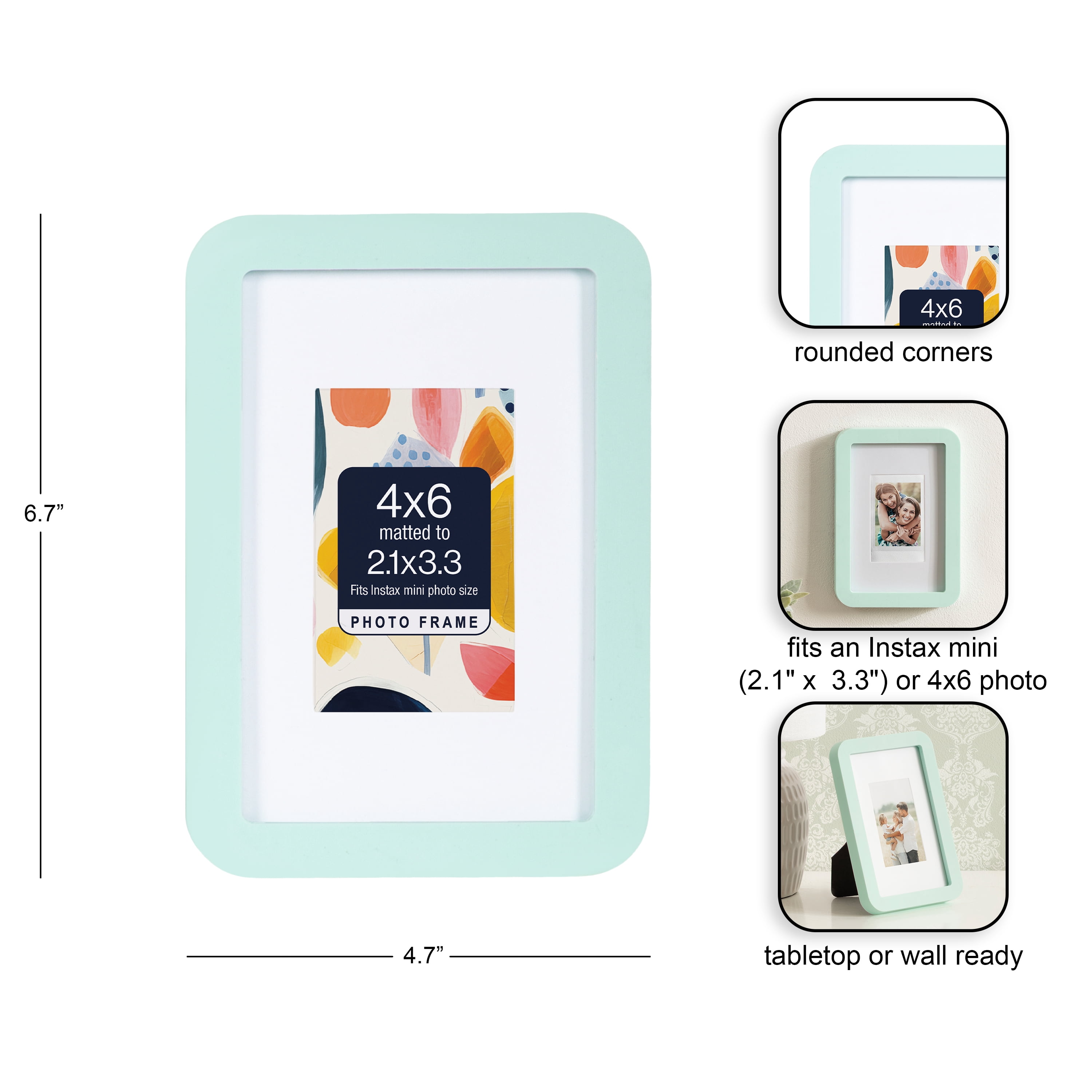 DesignOvation 4x6 Matted for 2.1x3.3 Rounded Mint Decorative Tabletop Picture Frame