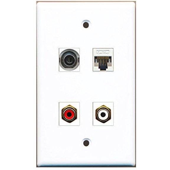 RiteAV - 1 Port RCA Red 1 Port RCA White 1 Port 3.5mm 1 Port Cat5e Ethernet White Wall Plate