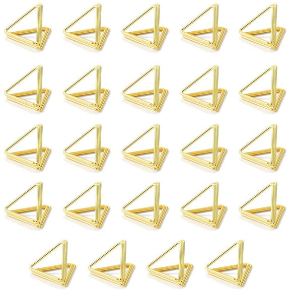 Place Card Holders, 24 Pack Triangle Shape Table Card Holders Wedding Table Number Holders Photo Holder Pictures Stand Clips for Place Cards Weddings Anniversary Party Office Desk Name, Gold