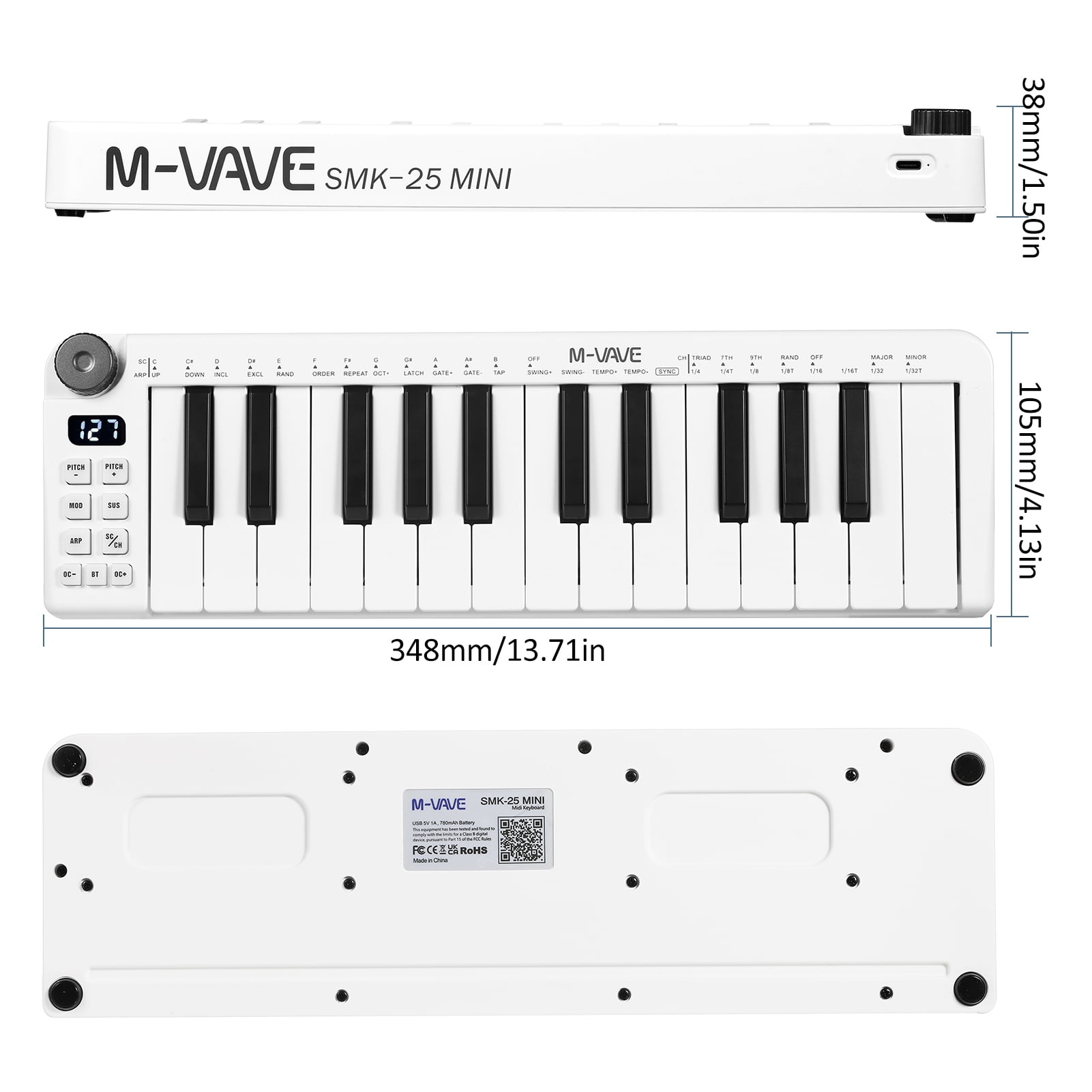 M-VAVE SMK USB MIDI Keyboard Controller with 25 Velocity 