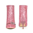thumbnail image 4 of BLISSFUL STEP Rhiness Pointed Toe Stiletto Heel Glitter Ankle Boots for Women Pink 8, 4 of 4