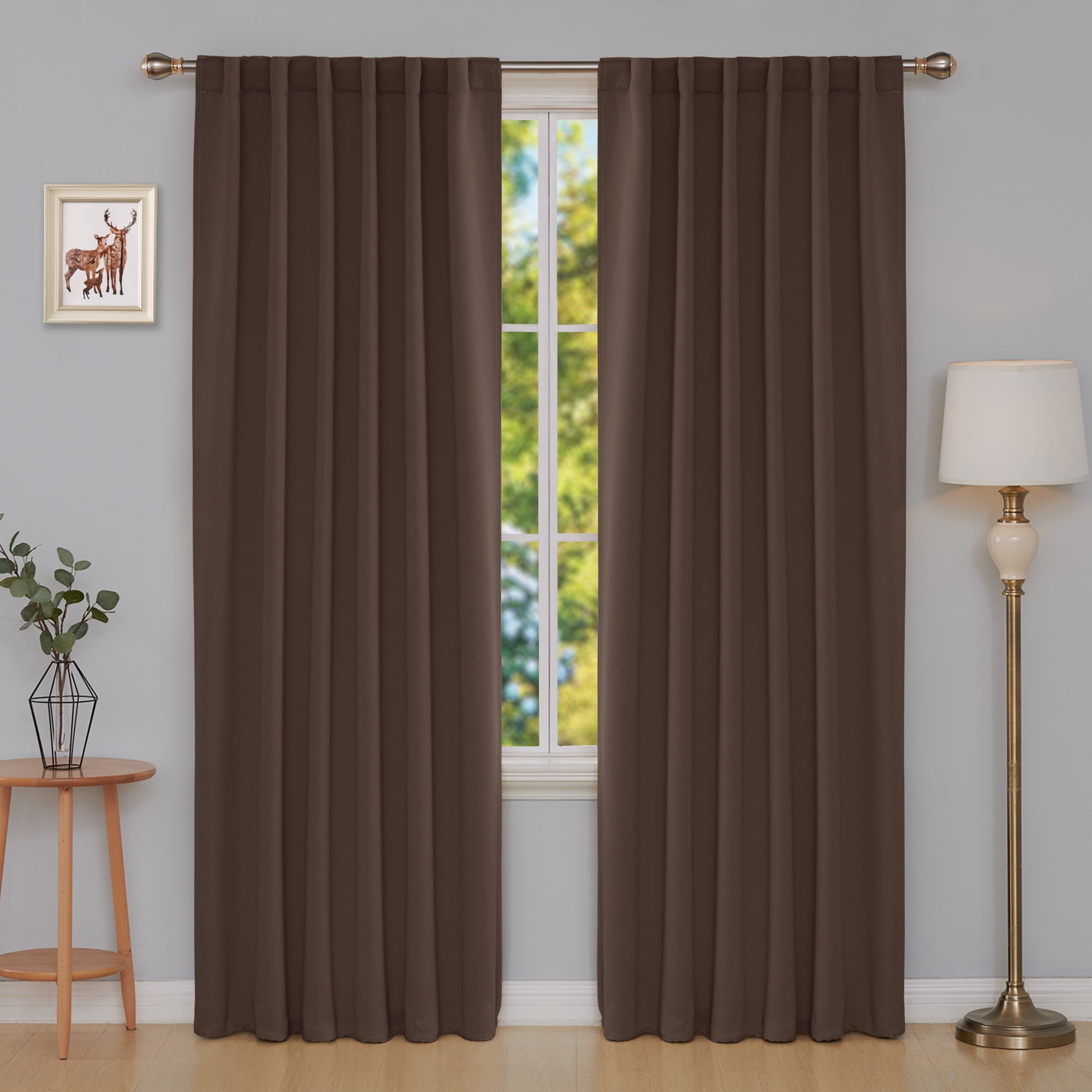 Deconovo Back Tab and Rod Pocket Blackout Curtains Thermal Insulated Window Curtain Set Solid Blackout Panels for Boys Room 52x95 inch Brown Set of 2