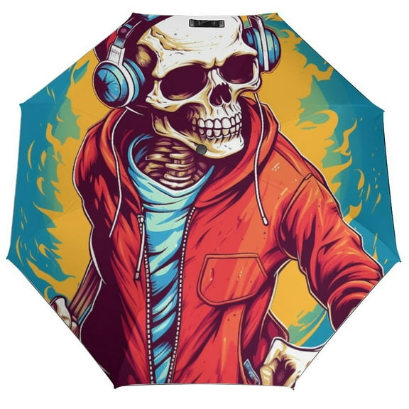 Dancing Cute Skull Man Repel Umbrella Windproof Travel Umbrellas for Rain - Easy Auto Open Close, Durable & Compact Umbrella, Backpack