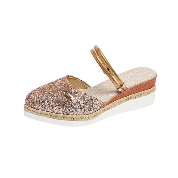KEGIRLOM Women's Versatile Pointed-Toe Backless Heels Plus Size Spring/Summer Style Trendy And Comfortable Closed-Toe Wedge Heels Shoes. Rose Gold 7.5