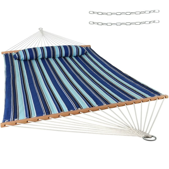 Sunnydaze Heavy-Duty Two-Person Quilted Fabric Hammock with Spreader Bars - 450 lb Capacity - Catalina Beach