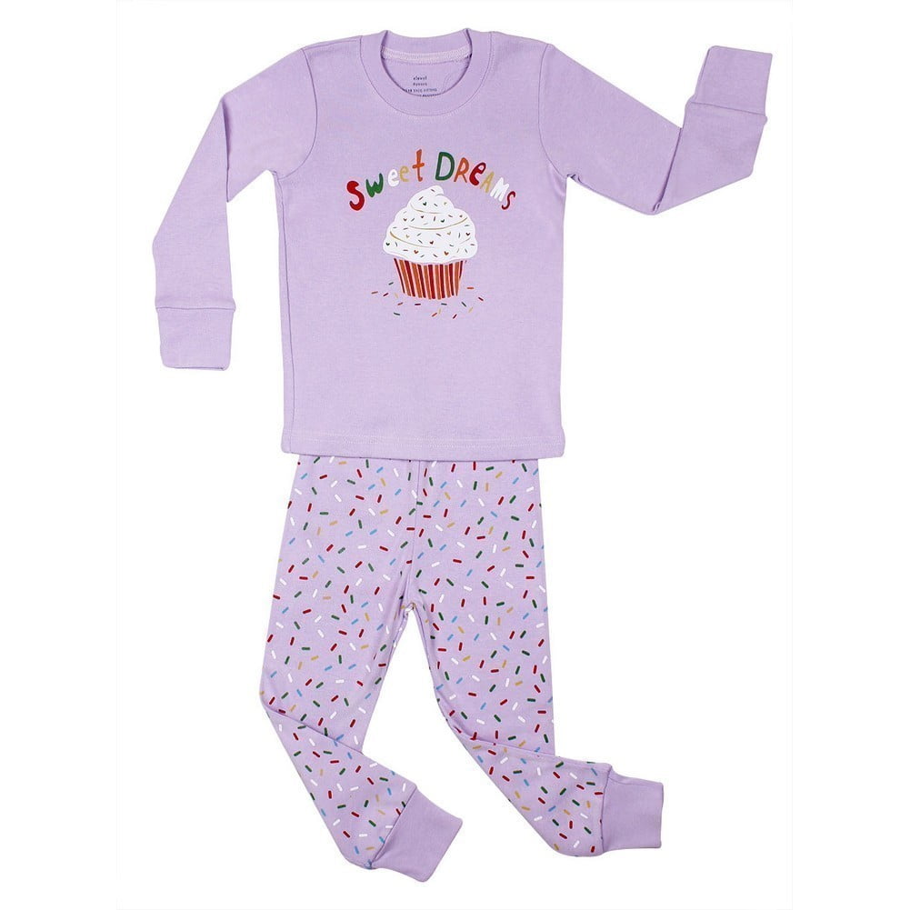 Elowel Girls Purple Cupcake 'Sweet Dreams' 2-Pc Pajama Set (Baby, Little & Big Girls)