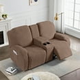 thumbnail image 6 of TAOCOCO Durable 4-Pieces Stretch Loveseat Recliner Slipcovers with Console, Jacquard Reclining Sofa Covers for 2 Seater Couch with Pockets Sofa Protector, Brown, 6 of 13