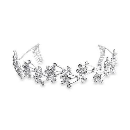Flowers Vine Leaves Headband For Wedding Crystal Tiara Comb Headpiece Hair Accessories For Bride Party Prom