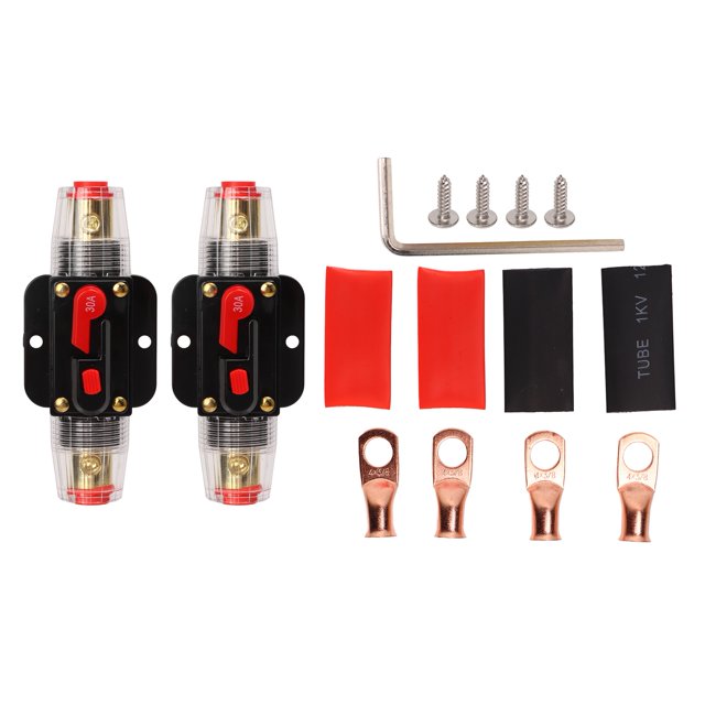 Disyuntor en línea de 12 a 24 V con portafusibles de reinicio manual Terminales de batería Tubos termorretráctiles para sistema de audio de barco de coche 30 A