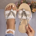 thumbnail image 2 of Dakaela Women's Casual Woven Sandals Bohemian Braided Summer Beach Flip Flops Open Toe Flat Slides Walking Slippers Shoes Size 6-11 White, 2 of 6