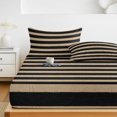 thumbnail image 6 of Twin XL Size Fitted Sheet Set - Black Striped 2 Piece Bedding Sets 16" Deep Pocket Fitted Sheet with 1 Pillowcases, Farmhouse Country Minimalist Tan Stripes Brushed Microfiber Hotel Luxury Bed Sheets, 6 of 9