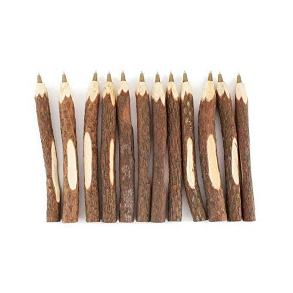 SKKSTATIONERY 12 Pcs Real Wooden Ballpoint Pens, Branch Ballpoint Pens, 5" Long, Black Ink.