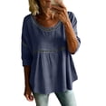 thumbnail image 2 of Wlynlyn Summer Tops for Women 3/4 Sleeve Length Crewneck Lace Patch Casual Dressy Blouses Vintage Loose Fitted Tunic Trendy Shirts, 2 of 9