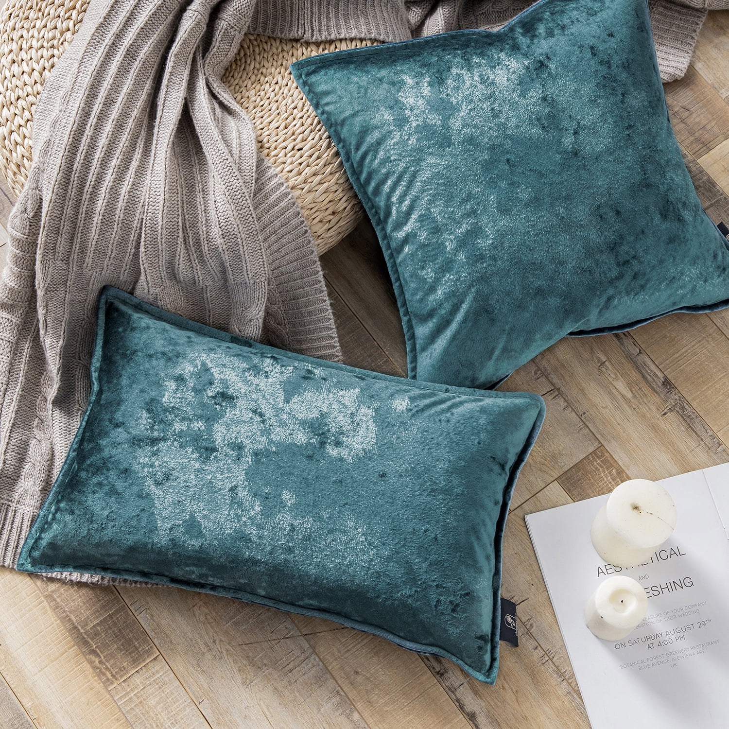 Phantoscope 18" x 18" Modern Lake Blue Polyester Throw Pillow , ( 2 Count)