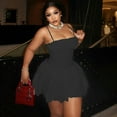 thumbnail image 2 of Women's Sleeveless Halter Pleated Mini Bud Dress, Waistband Slim, Solid Color, Sexy, 2 of 21