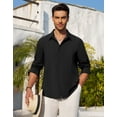 thumbnail image 3 of sogami Mens Button Down Shirt Linen Guayabera Shirts For Men Black Casual Long Sleeve Shirt, 3 of 6