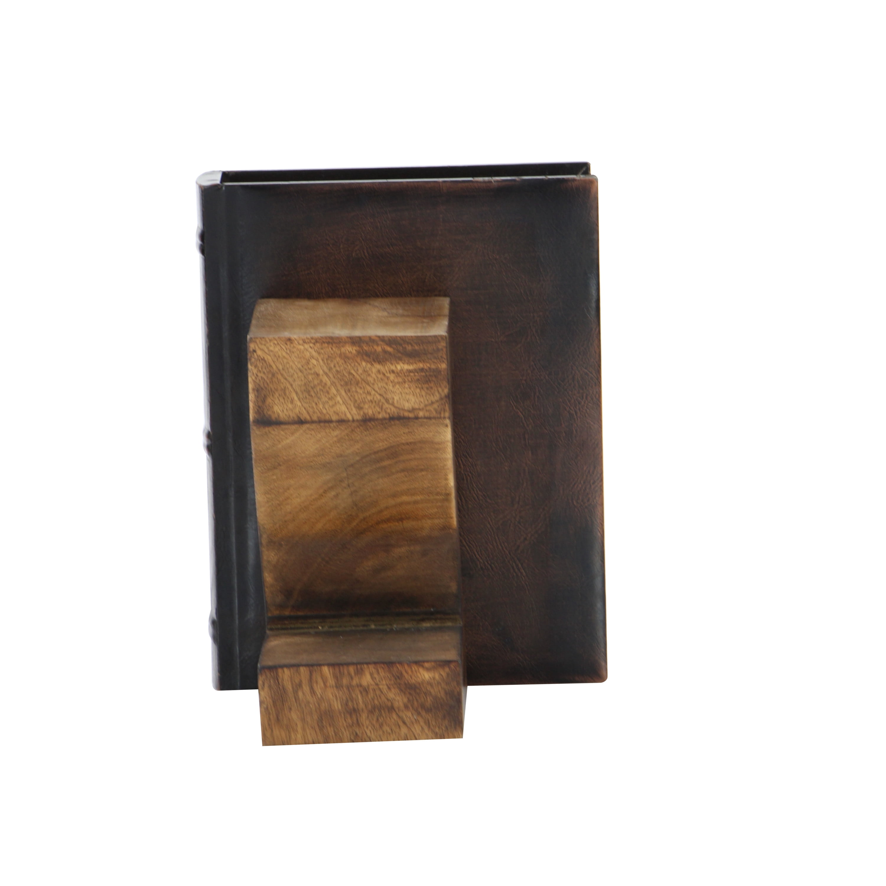 DecMode 5" A Z Dark Brown Mango Wood Bookends (Set of 2)