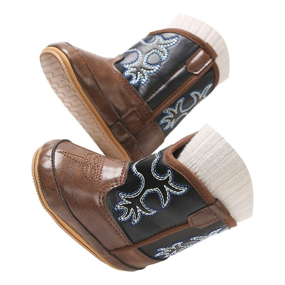 Splozh Toddler Winter Boots Baby Cowboy Cowgirl Boots Infant Western Shoes Boys Girls Round Toe Boots All Seasons Coffee,US 4.5