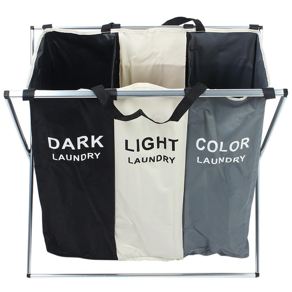 LYUMO Three Compartment Laundry Basket Carrying Clothes Sorter Foldable Laundry Storage Bin