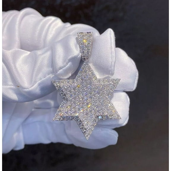 2.00 Ct Round Cut Natural Moissanite Star Men's Pendant 14K White Gold Plated