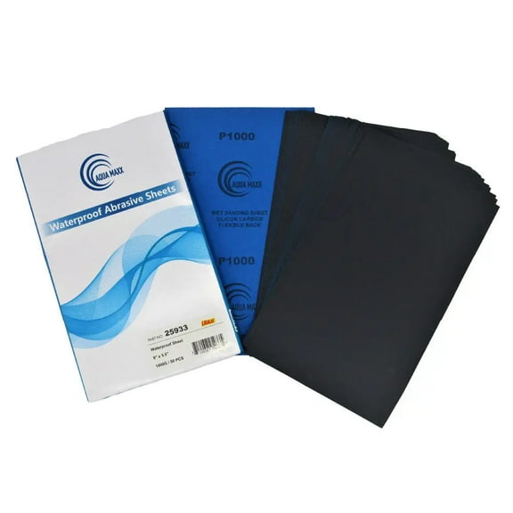 Aqua Maxx Wet or Dry Sandpaper Finishing Sheets 9x5 inch - 1000 GRIT - Box of 50