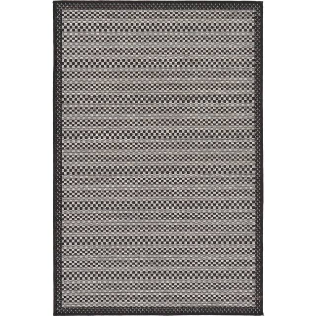 Unique Loom Outdoor Collection Transitional Indoor & Outdoor Casual Striped Tonal Border Area Rug, 3' 3" x 5', Gray/Black