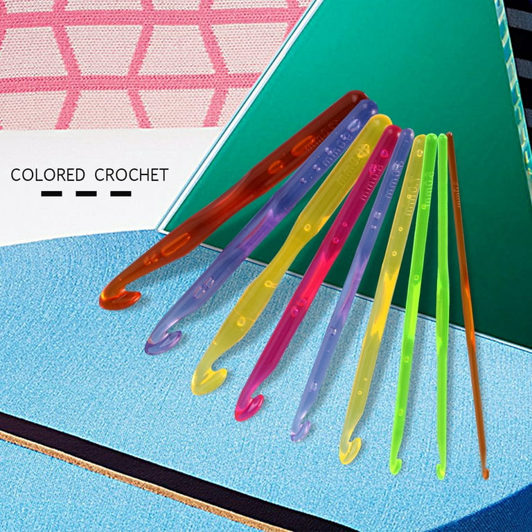 9pcs Assorted Single-Head Plastic Crochet Hooks Knitting Needles in Different Sizes (3.0mm to 12.0mm), Multicolor