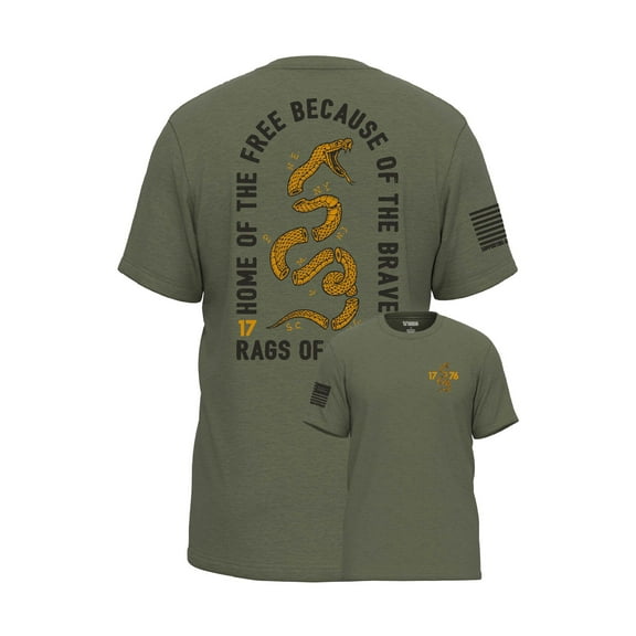 Rags of Honor All Gender Short Sleeve Patriotic Home of the Free Because of the Brave Snake Graphic Tee Shirt, Mens Sizes S-5XL