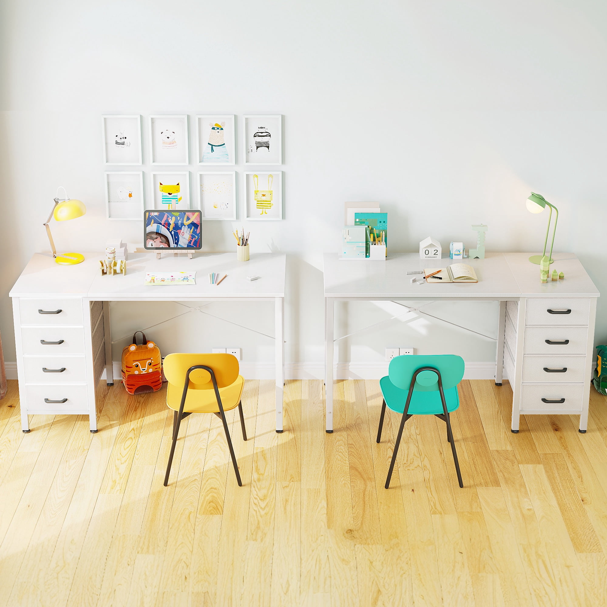 Casacomoda  40 Inch Computer Desk with Drawers , Study Table for Student, Writing Desk for Home Office, Small Table with Drawers, White