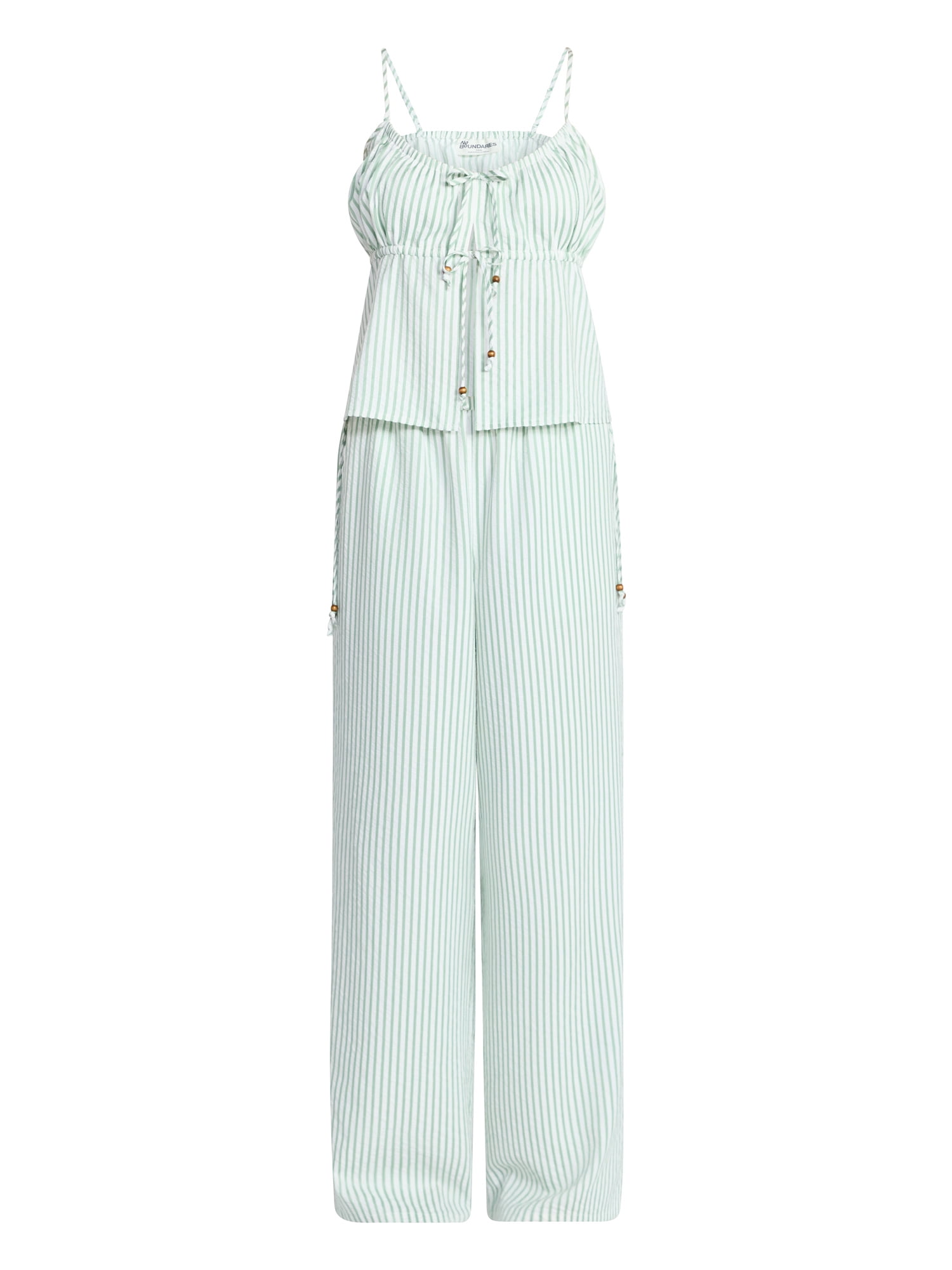 No Boundaries Seersucker Double Tie Cami Top and Pants Set, 2-Piece, Women's XXS-XXL
