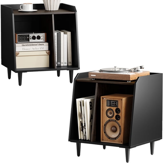 FAGAGA 18" Set of 2 Record Player Stand,Turntable Stand with Vinyl Record Storage,vinyl record storage cabinet for Living Room,Mid-Century Modern Turntable Stand,Black