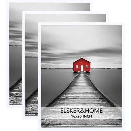 elsker&home 16x20 picture frames 3 pack for wall picture poster frame white for horizontal or vertical wall mounting  sturdy and scratch-proof